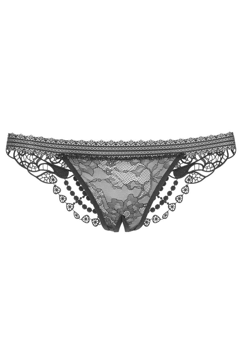 Embroidered Lace Thong, Alternate, color, Black