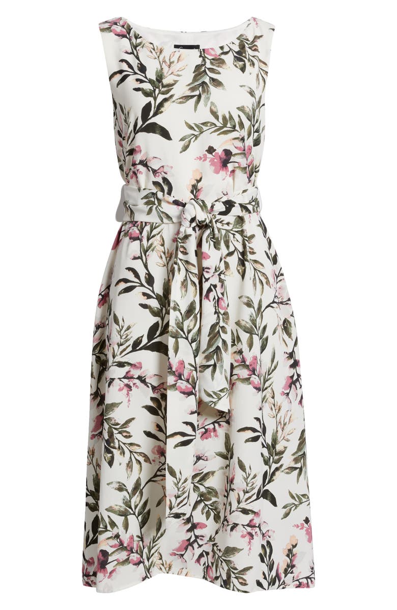 Connected Apparel Tie Waist Crepe Midi Dress, Alternate, color, Dusty Rose