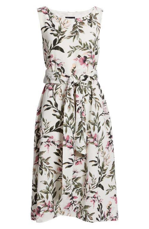 Connected Apparel Tie Waist Crepe Midi Dress In Dusty Rose