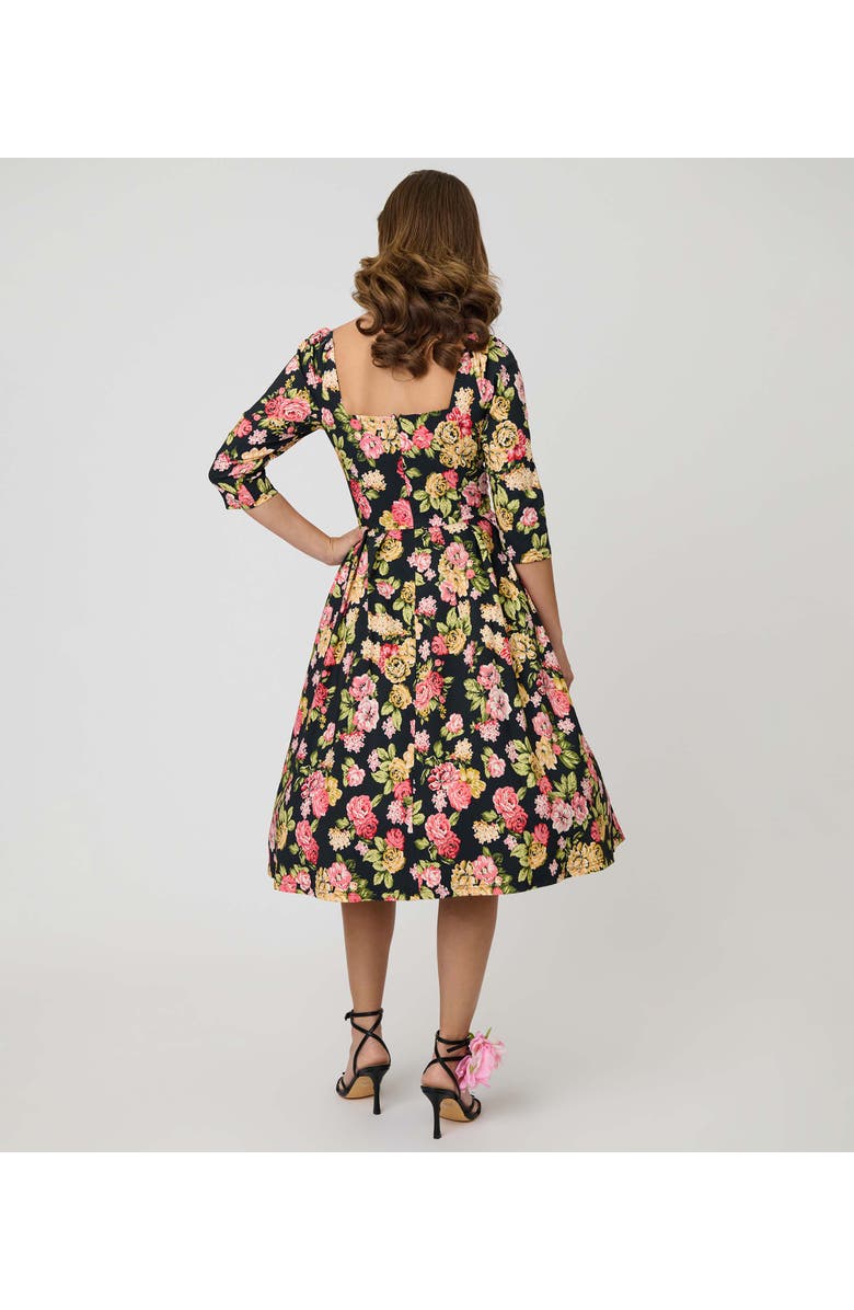Unique Vintage Woven Sweetheart Neckline Lamar Swing Dress, Alternate, color, Black Floral Print