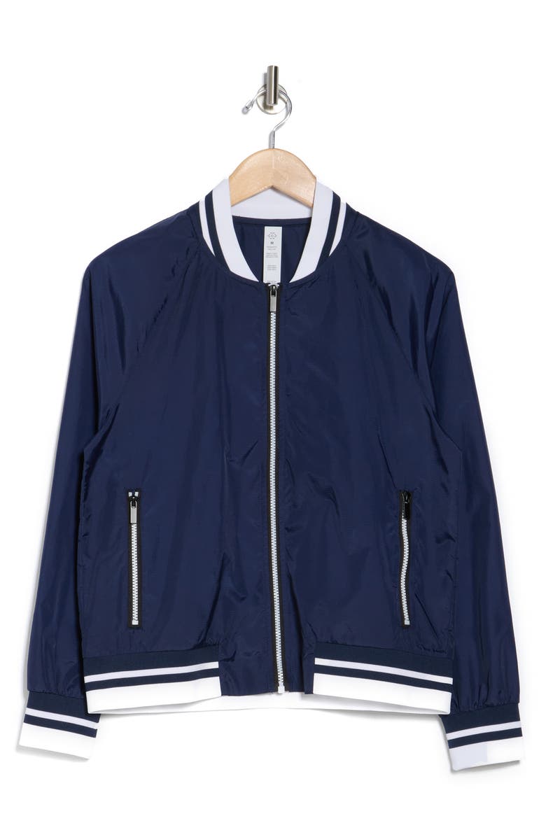 Nanette Lepore Play Rib Trim Bomber Jacket, Alternate, color, Black Iris/ Bright White