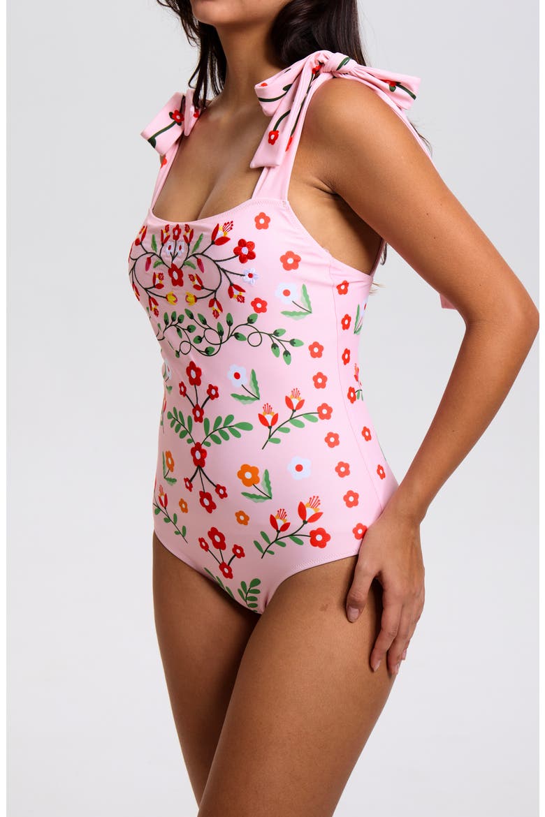Pink Floral Harmony Embroidered Swimsuit, Alternate, color, Pink