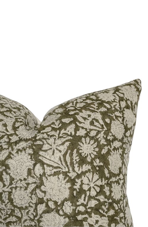 Linen & James Sienna Dark Olive Floral Handblock Pillow Cover In Dark Olive