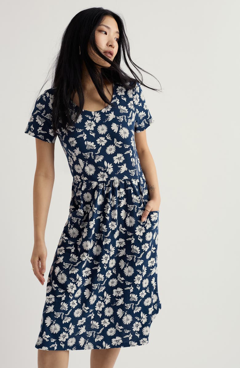 Seasalt Cornwall Enor Floral Print Organic Cotton Fit & Flare Midi Dress, Alternate, color, Floral Lawn Sea Cave