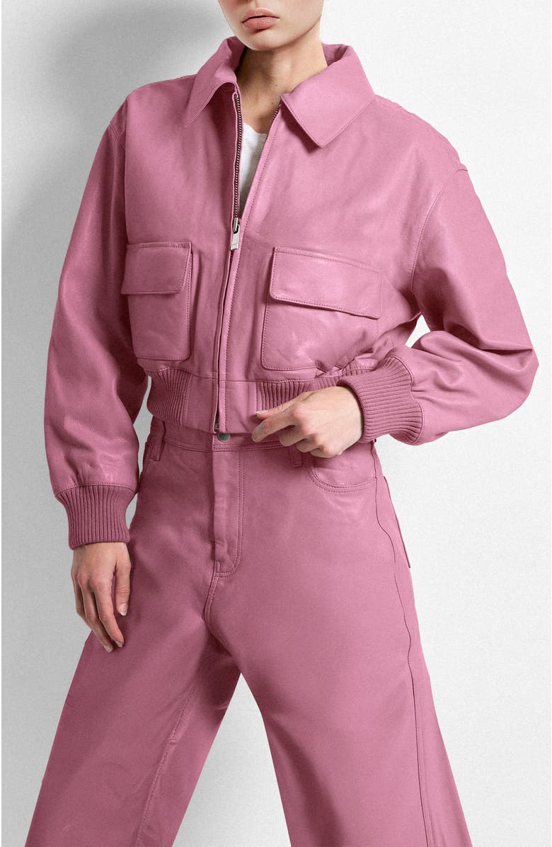 AS by DF Florence Upcycled Leather Bomber Jacket, Main, color, Mauve