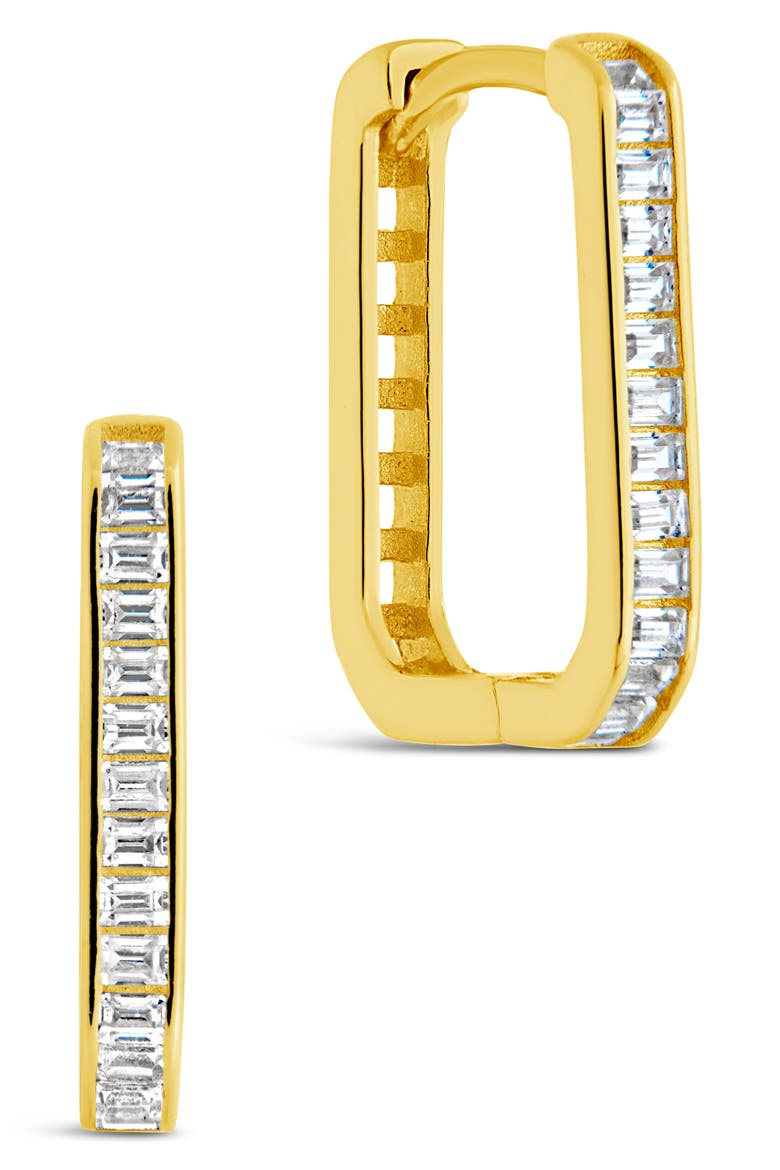 CZ Baguette Rectangle Hoop Earrings, Main, color, GOLD