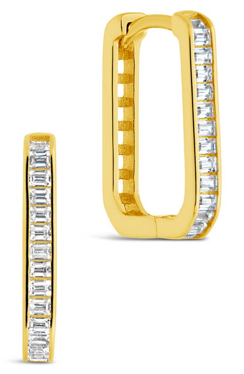 CZ Baguette Rectangle Hoop Earrings
