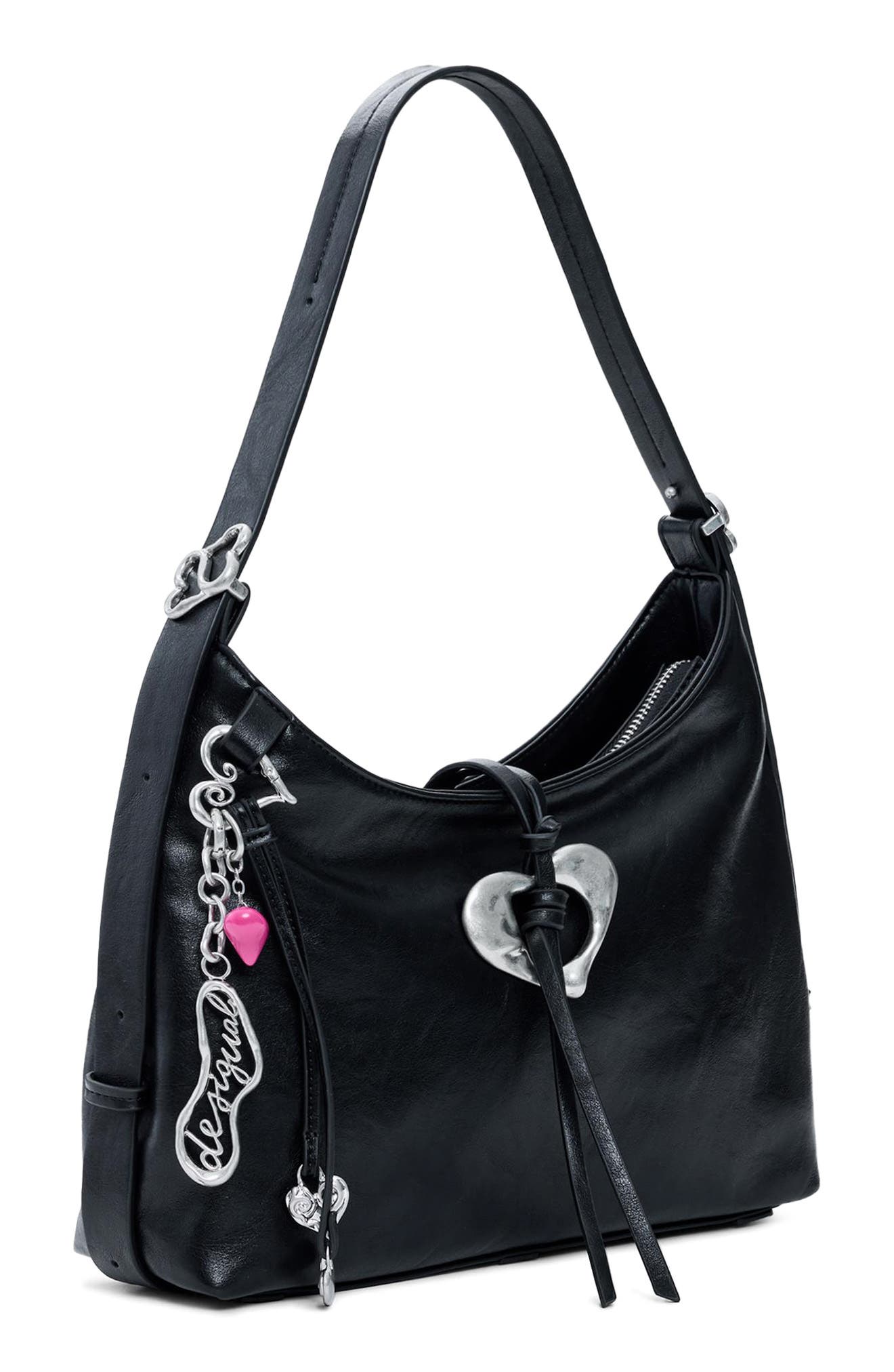 Desigual Heart Charm Faux Leather Shoulder Bag, Alternate, color, 