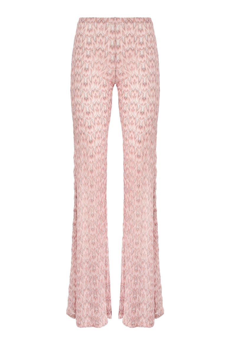 Flared Trousers In Lamé Viscose With Foliage Pattern, Alternate, color, Multicoloured