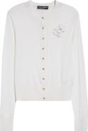Dolce&Gabbana Floral Appliqué Silk Crewneck Cardigan