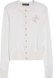 Dolce&Gabbana Floral Appliqué Silk Crewneck Cardigan