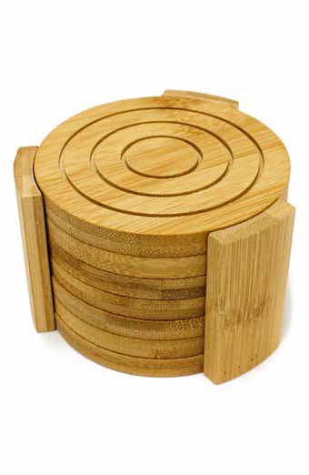 Bamboo Circle 7-Piece Coaster Set