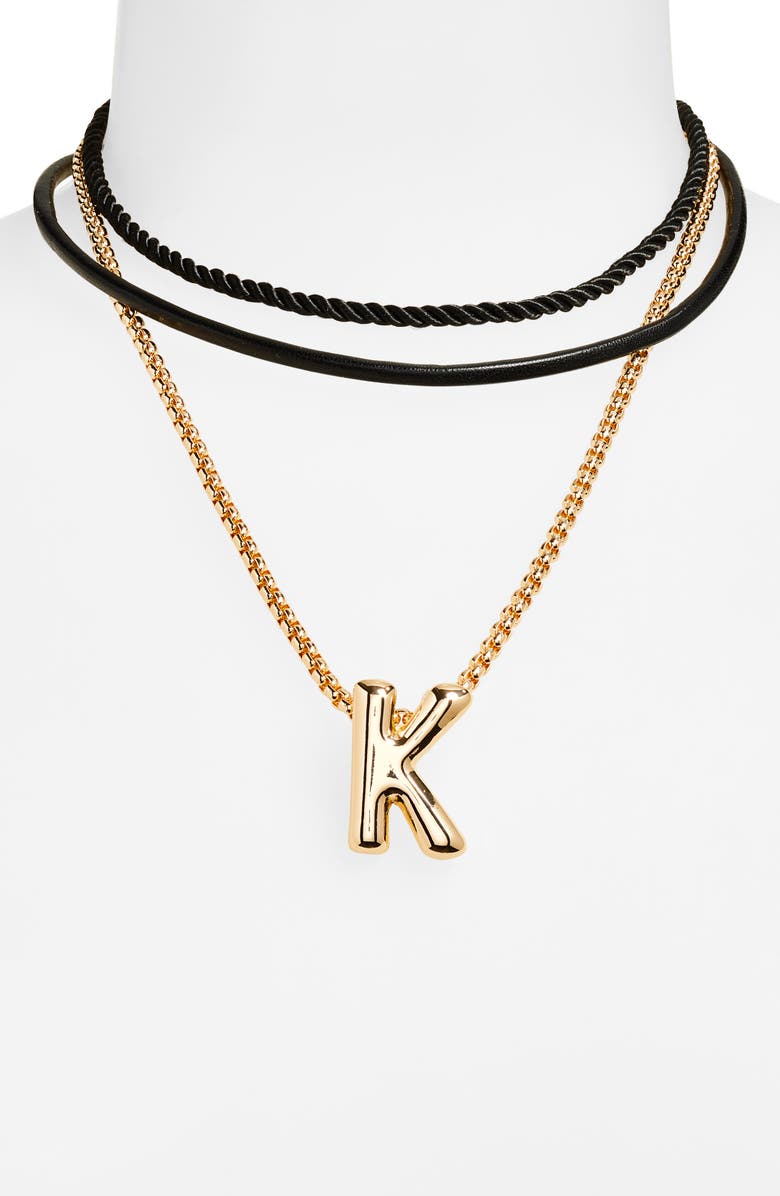 Open Edit Set of 3 Interchangeable Initial Pendant Necklaces, Alternate, color, K- Black- Gold