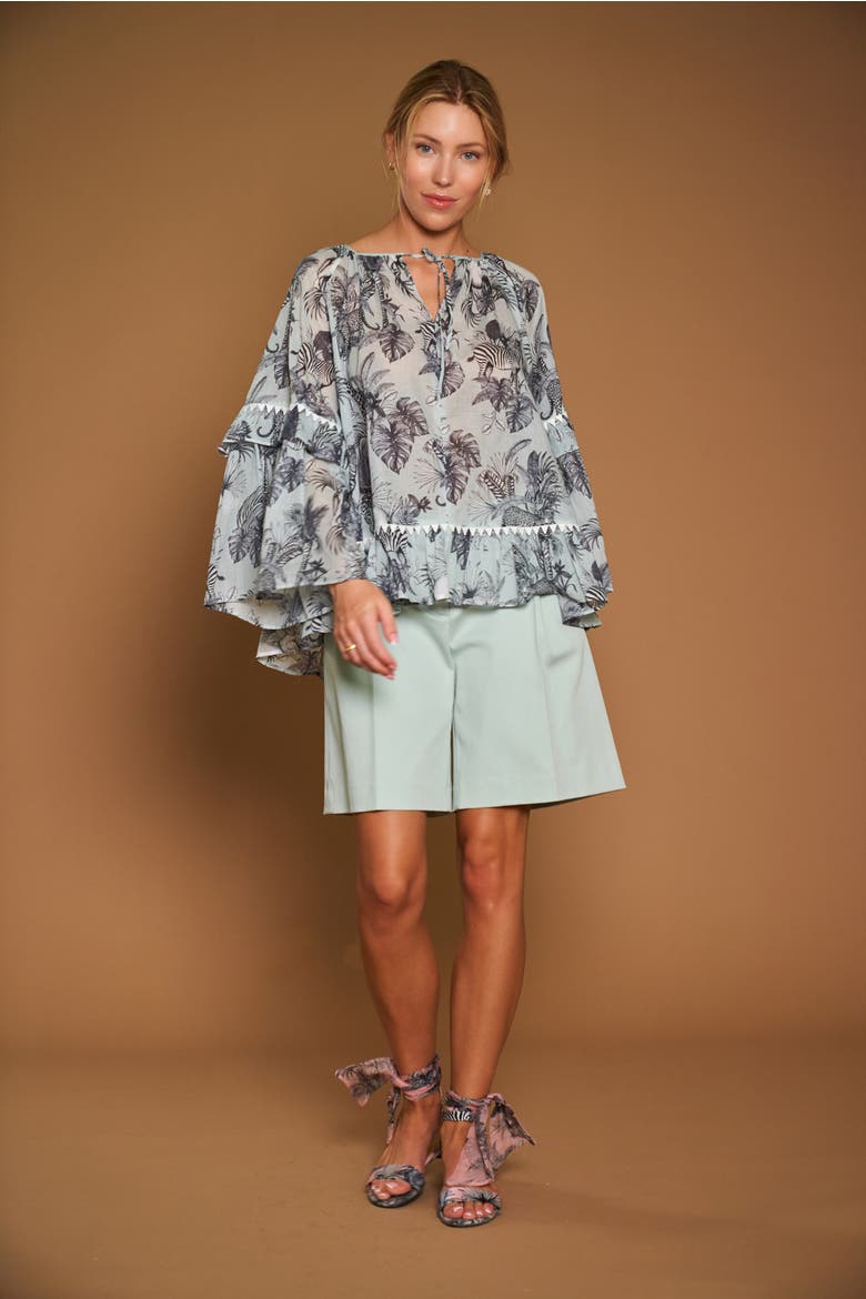 Printed Batist Blouse With Ruffles, Alternate, color, Mint
