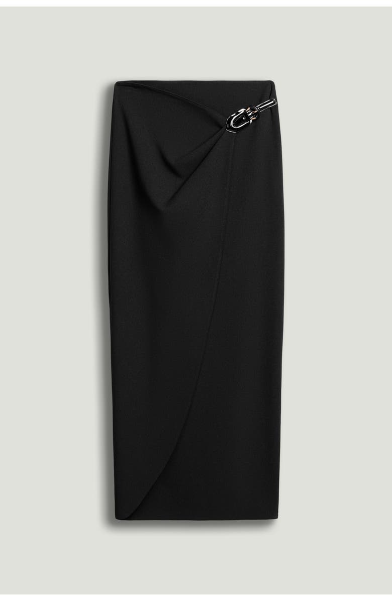 Nocturne Ring-Buckle Asymmetric Wrap Maxi Skirt, Alternate, color, Black