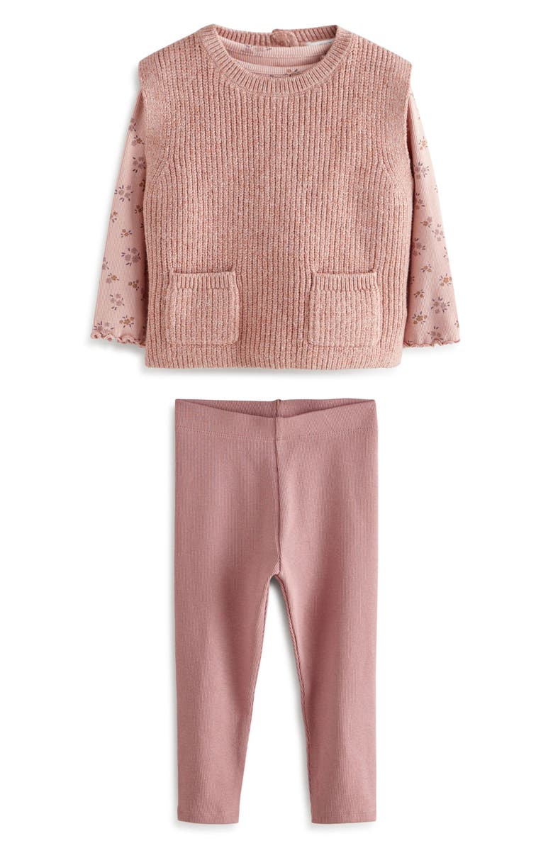 NEXT Kids' Tabard Long Sleeve Top, Sweater Vest & Leggings Set, Main, color, 