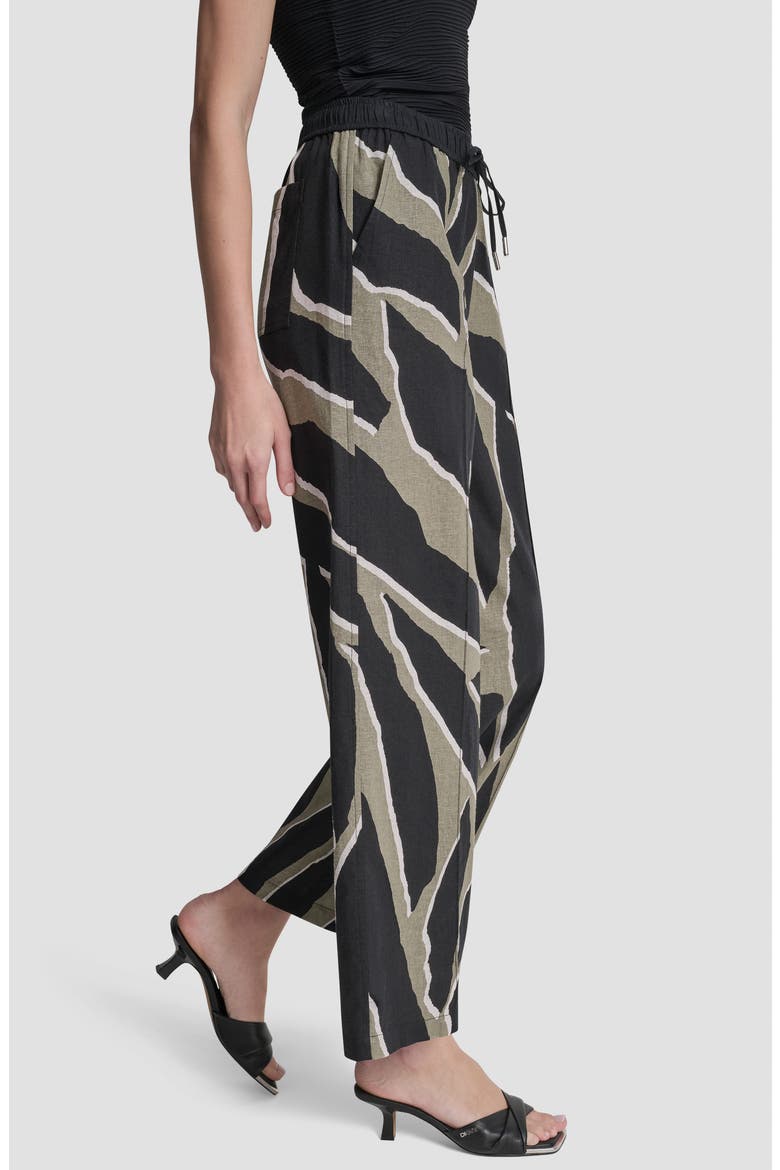 Print Linen Blend Drawstring Pants, Alternate, color, JUNGLE BLOCK
