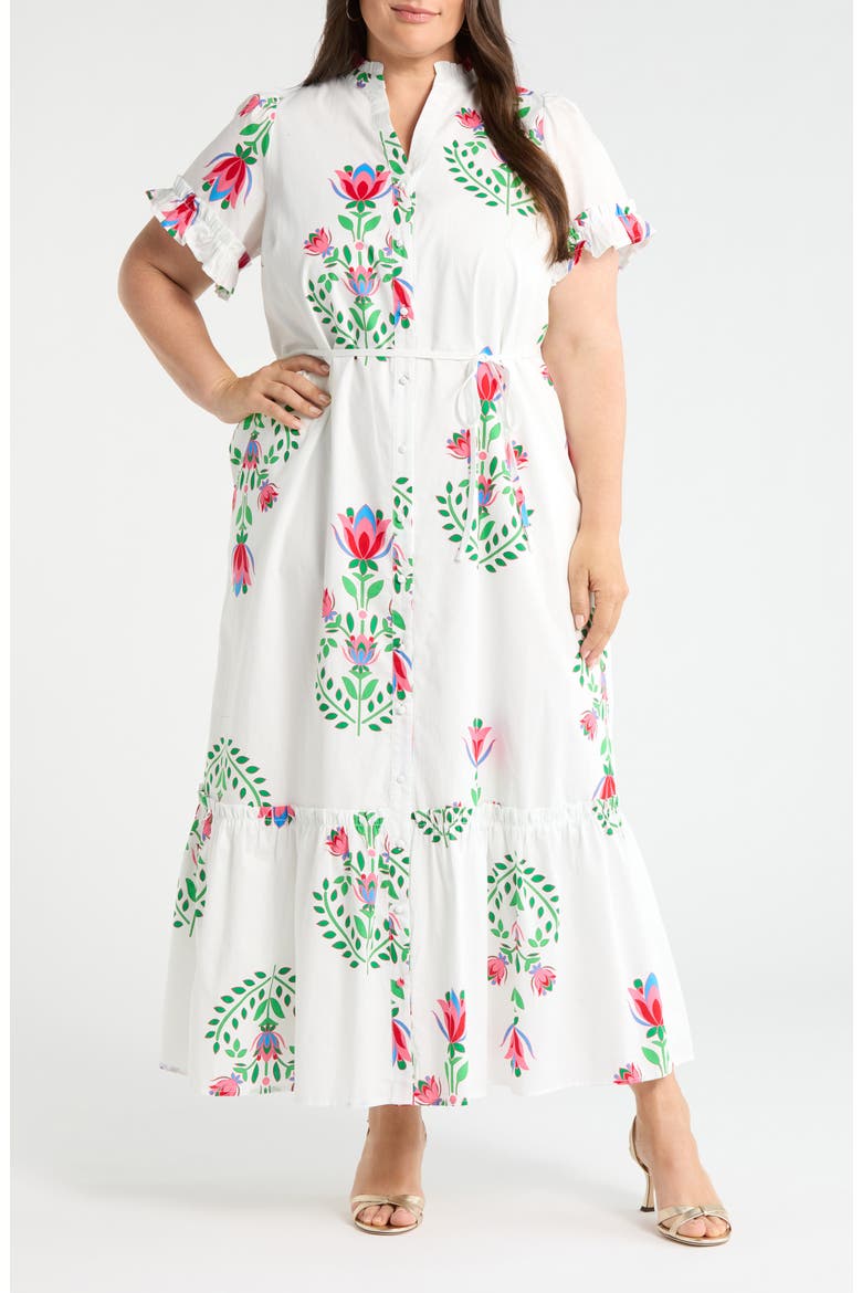 Floral Alna Shirtdress, Main, color, WHITE-GREEN-MULTI