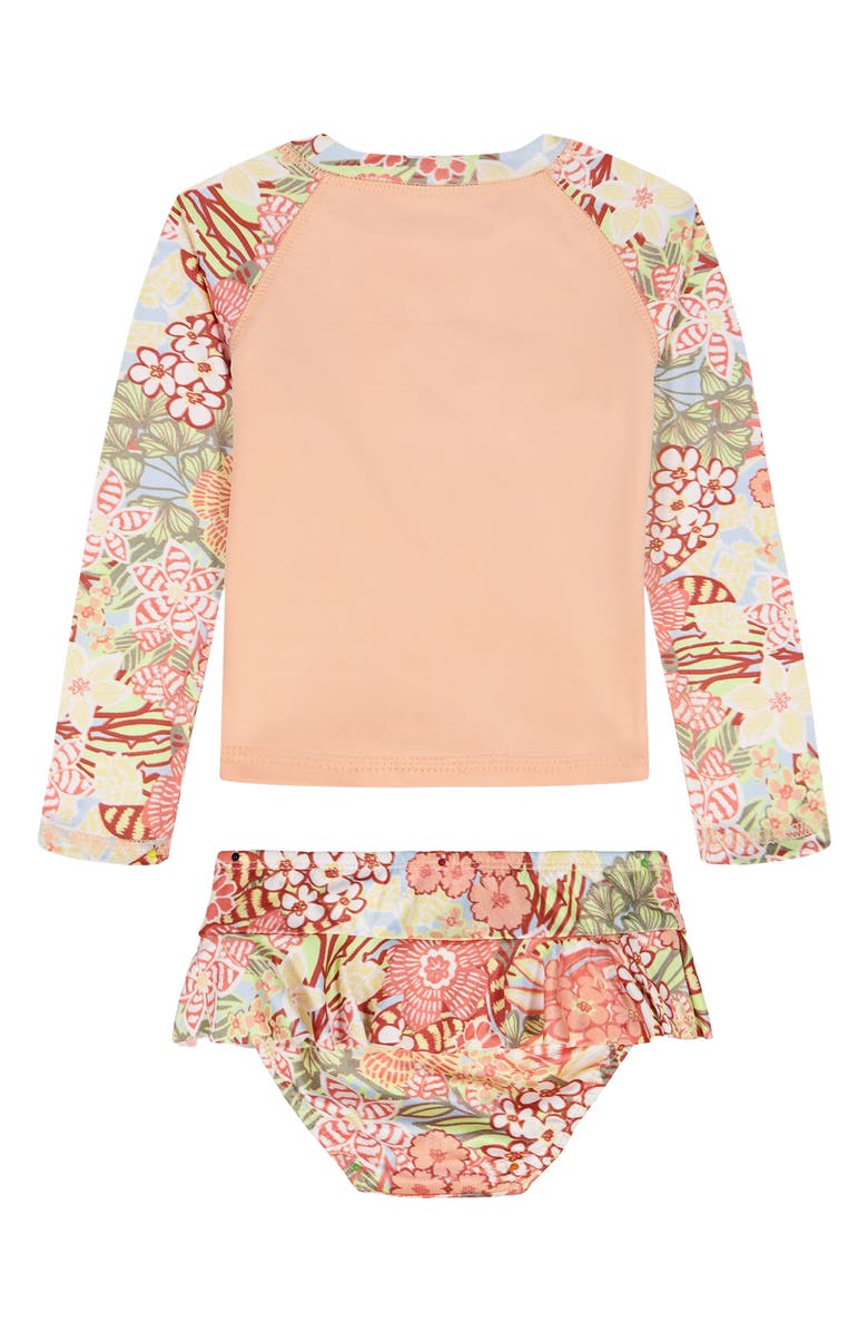 Roxy Rashguard Top & Bikini Bottoms Set, Alternate, color, Coral Multi