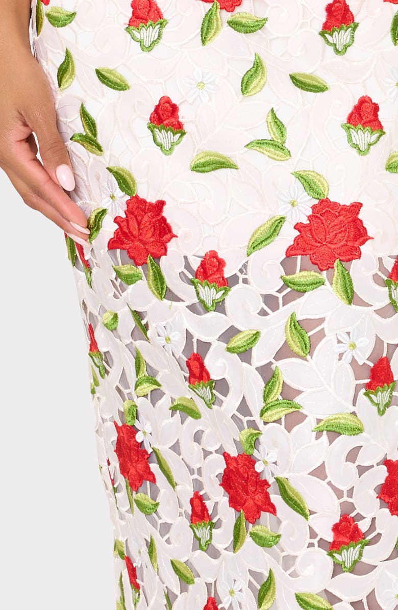 Milly Kait Embroidered Strapless Midi Dress, Alternate, color, White/ Red/ Green