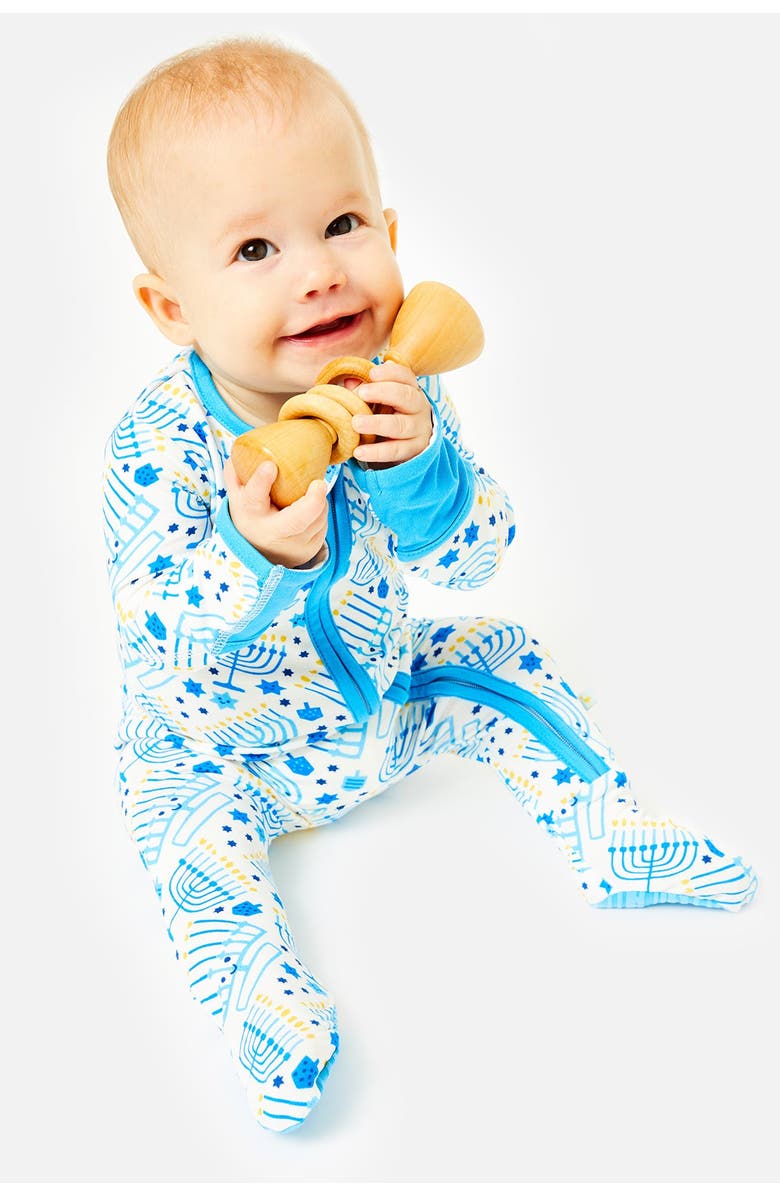 Clover Baby & Kids Soft & Stretchy Zipper Footie - Hanukkah Menorahs, Alternate, color,