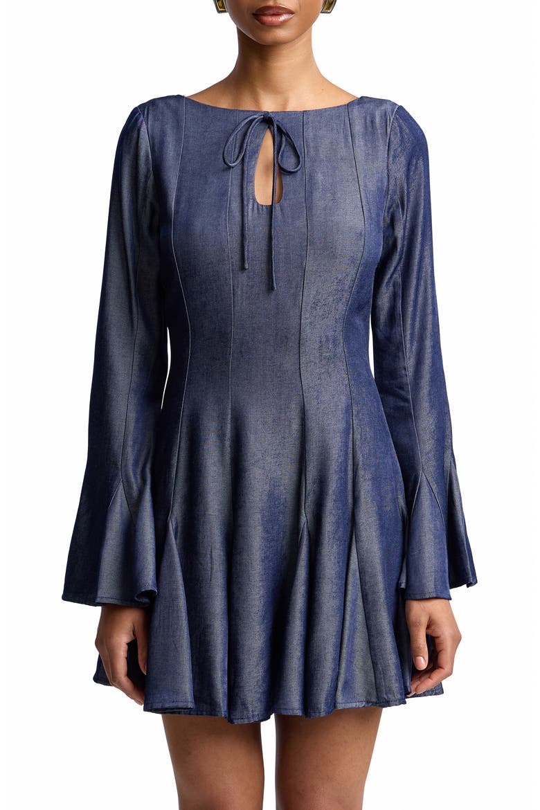 Godet Bell Sleeve Minidress, Alternate, color, INDIGO