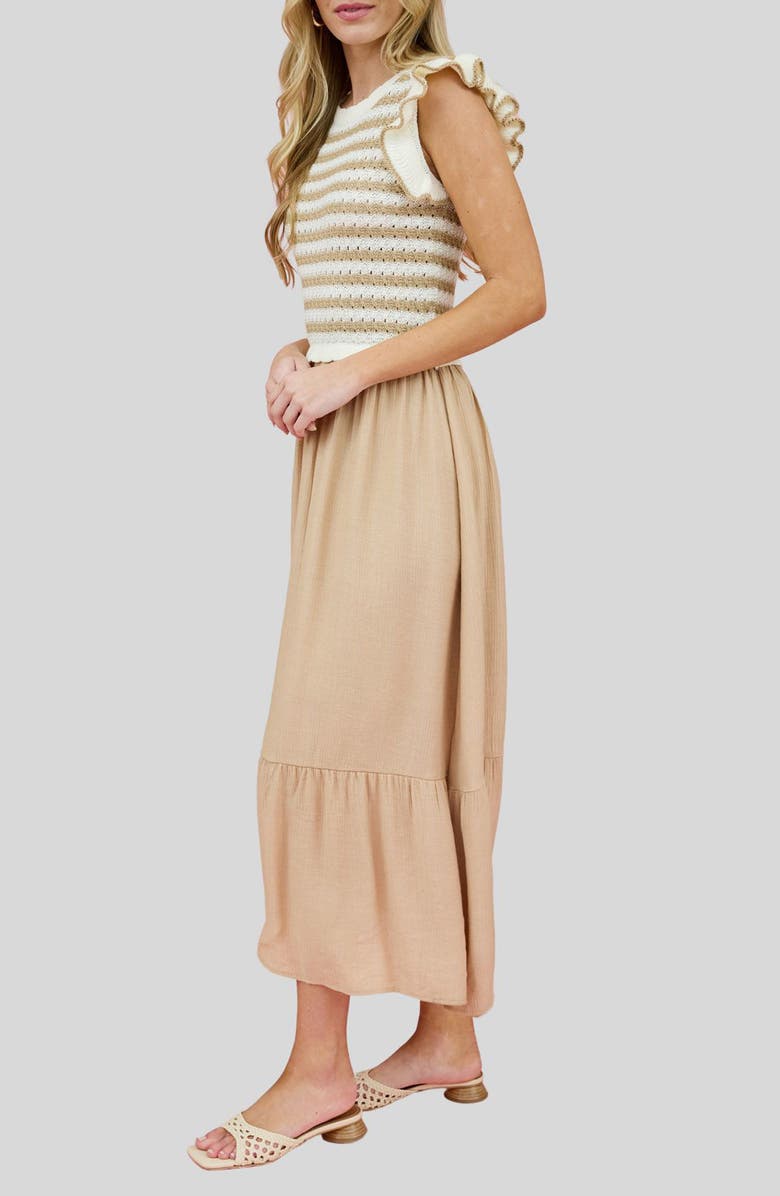 ZOE AND CLAIRE Mixed Media Midi Dress, Alternate, color, Khaki