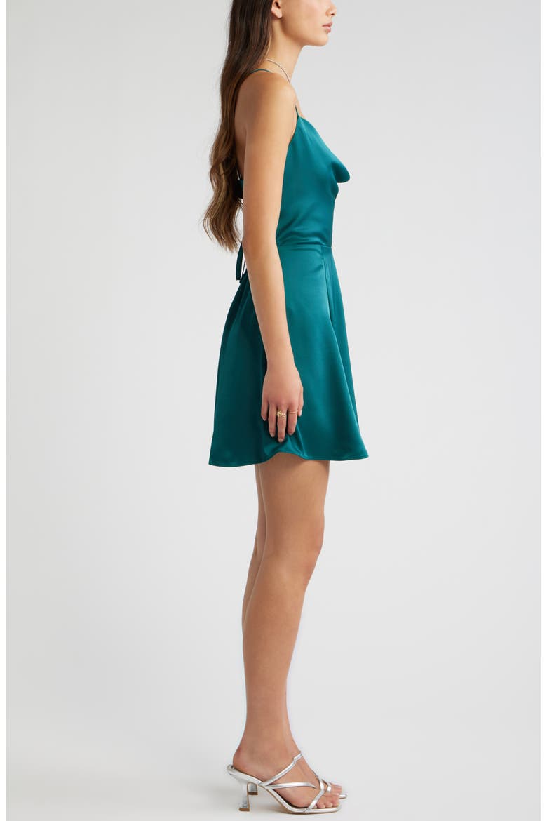 Cowl Neck Satin Fit and Flare Minidress, Alternate, color, GREEN BERRY