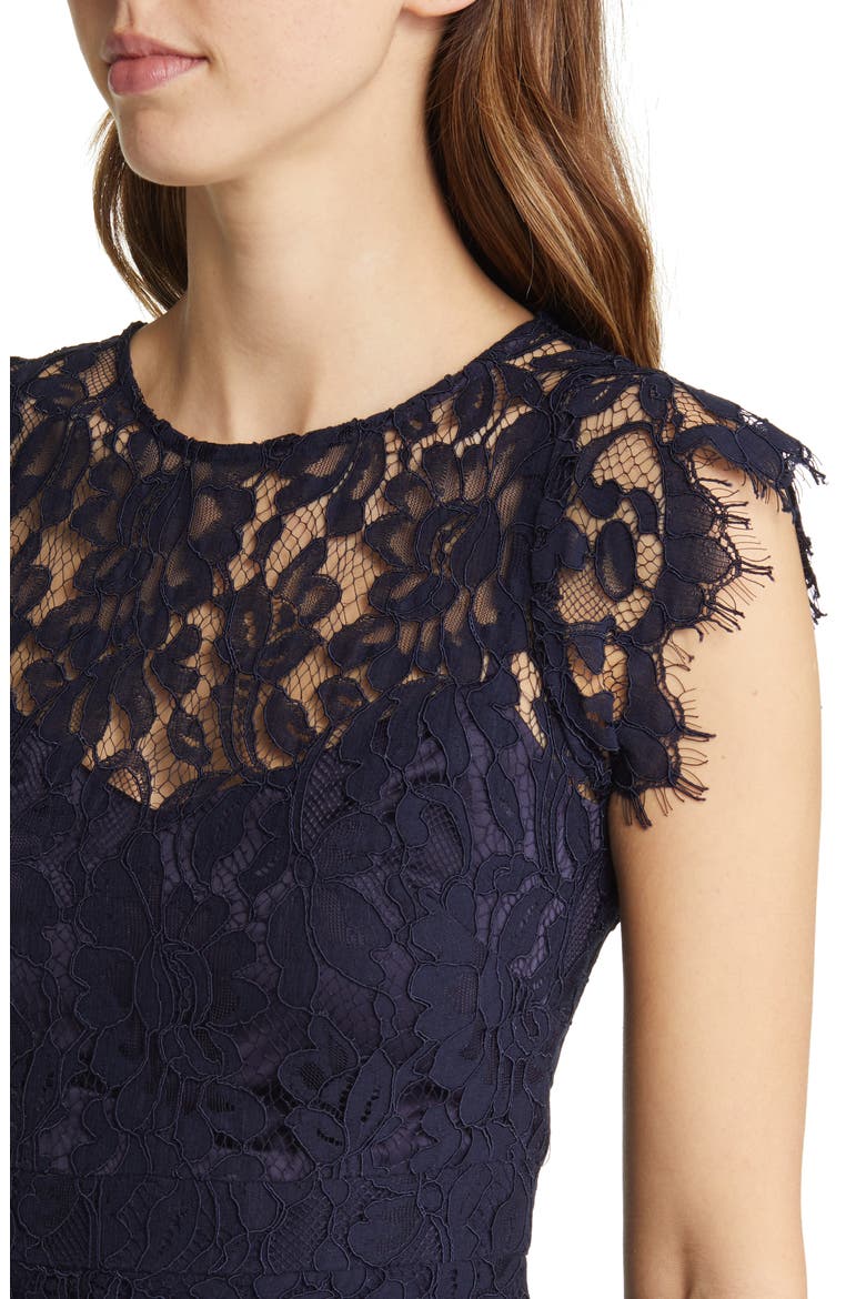 Lace & Stretch Crepe Sheath Dress, Alternate, color, NAVY