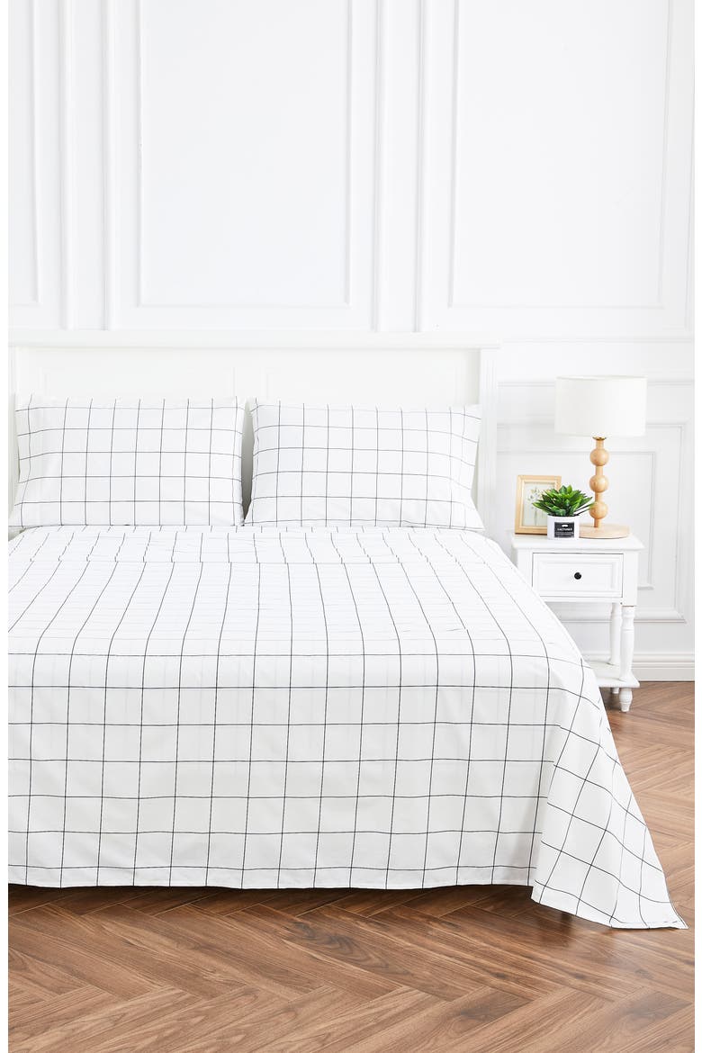 Grid Percale Cotton Sheet Set, Alternate, color, NAVY