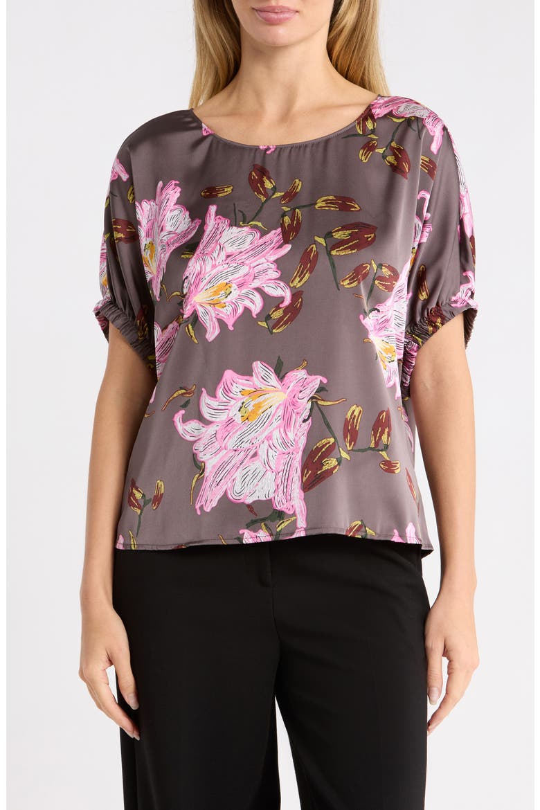 Crop Dolman Cinch Sleeve Top, Main, color, GRAY PINK FLORAL