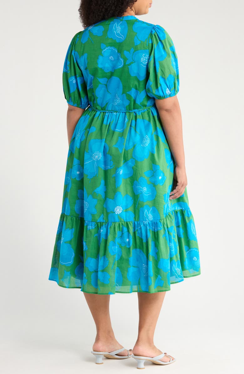 SUGARLIPS Rori Floral Beth Tiered Cotton Midi Dress, Alternate, color, Green/ Blue/ Multi