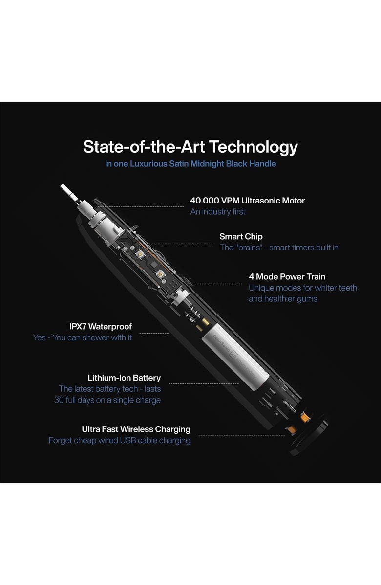 AQUASONIC Black Series Ultra Sonic Whitening ToothBrush with 8 DuPont Brush Heads & Travel Case, Alternate, color, Black