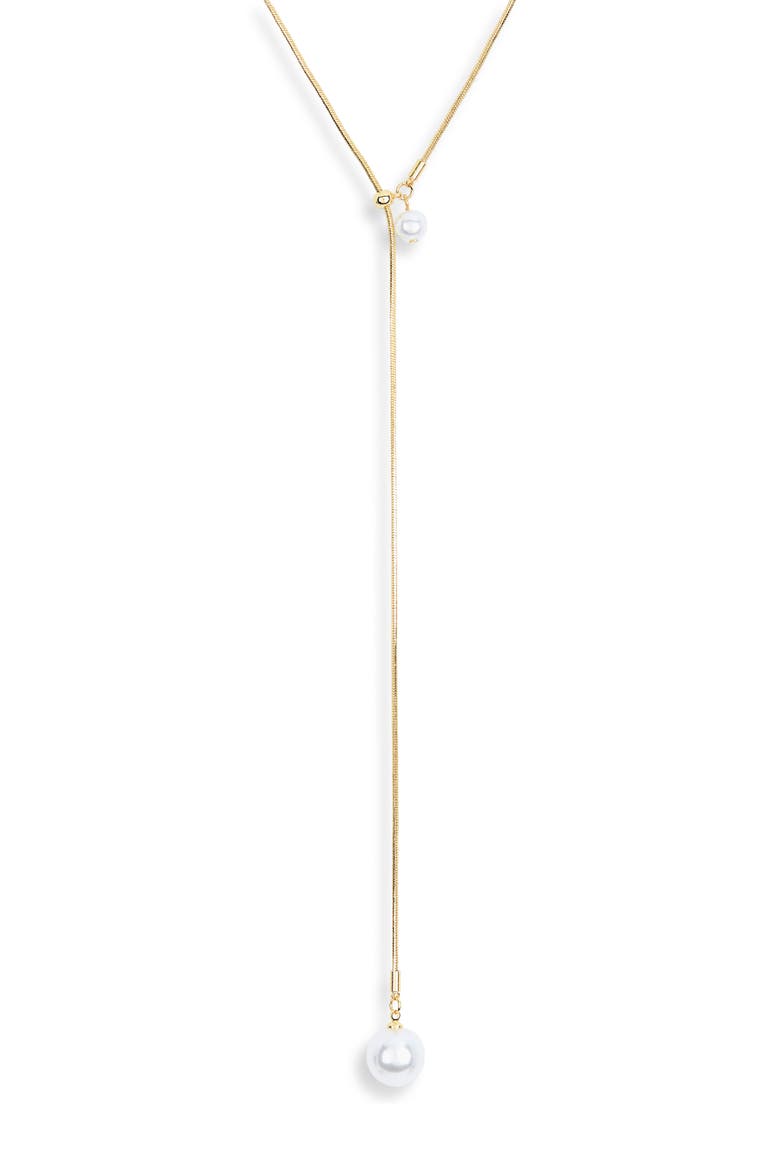 Demi Fine Faux Pearl Lariat Y-Necklace, Main, color, WHITE- GOLD