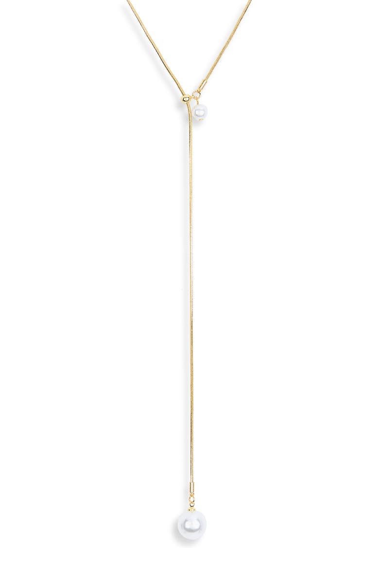 NORDSTROM RACK Demi Fine Faux Pearl Lariat Y-Necklace, Main, color, White- Gold