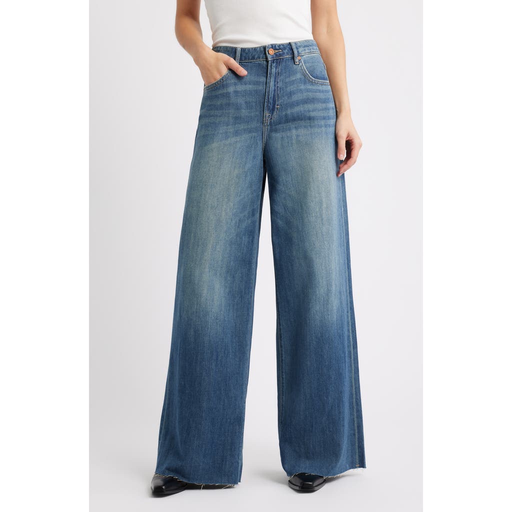 Hidden Jeans Raw Hem High Waist Super Wide Leg Jeans In Blue