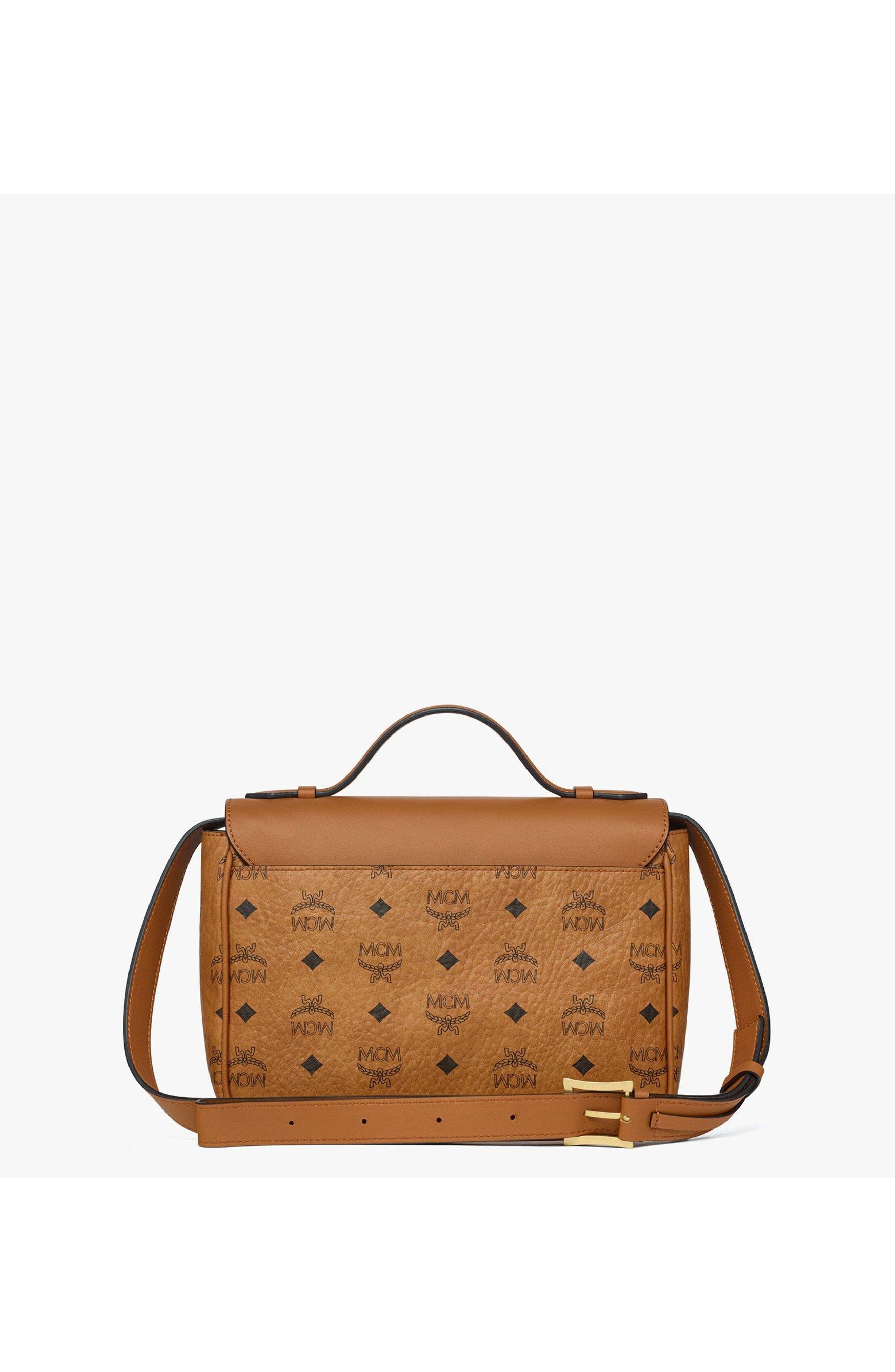 MCM Tracy Satchel in Visetos Leather Mix, Alternate, color, Cognac