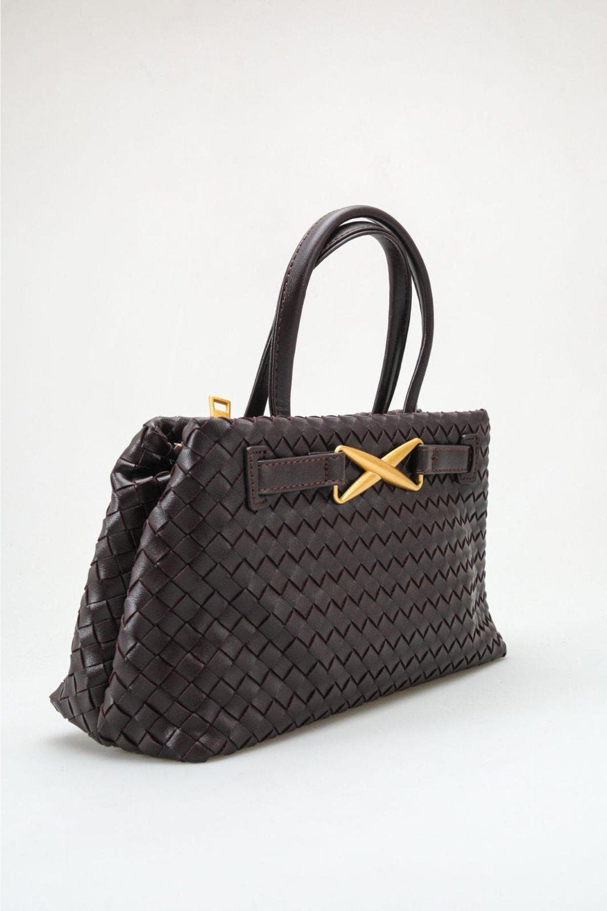 Verona Woven Handle Bag, Alternate, color, Brown