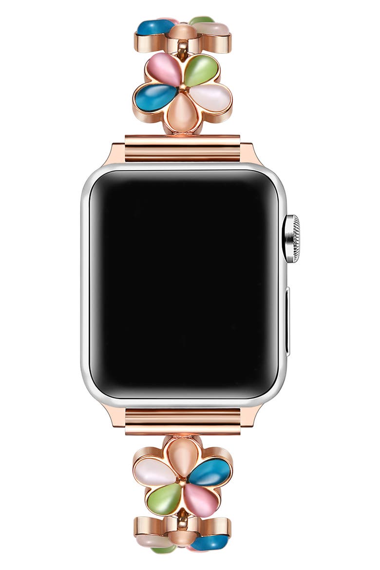 June Flower Bracelet Apple Watch® Watchband, Alternate, color, ROSE GOLD MULTI