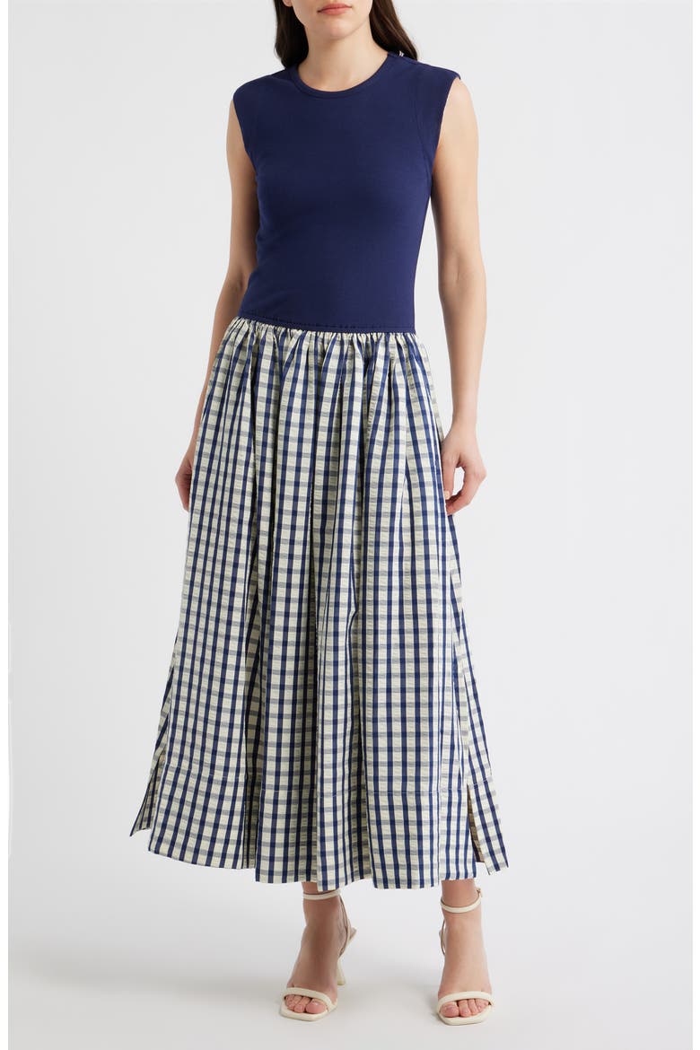 Daphne Sleeveless Midi Dress, Main, color, BLUE CHECK
