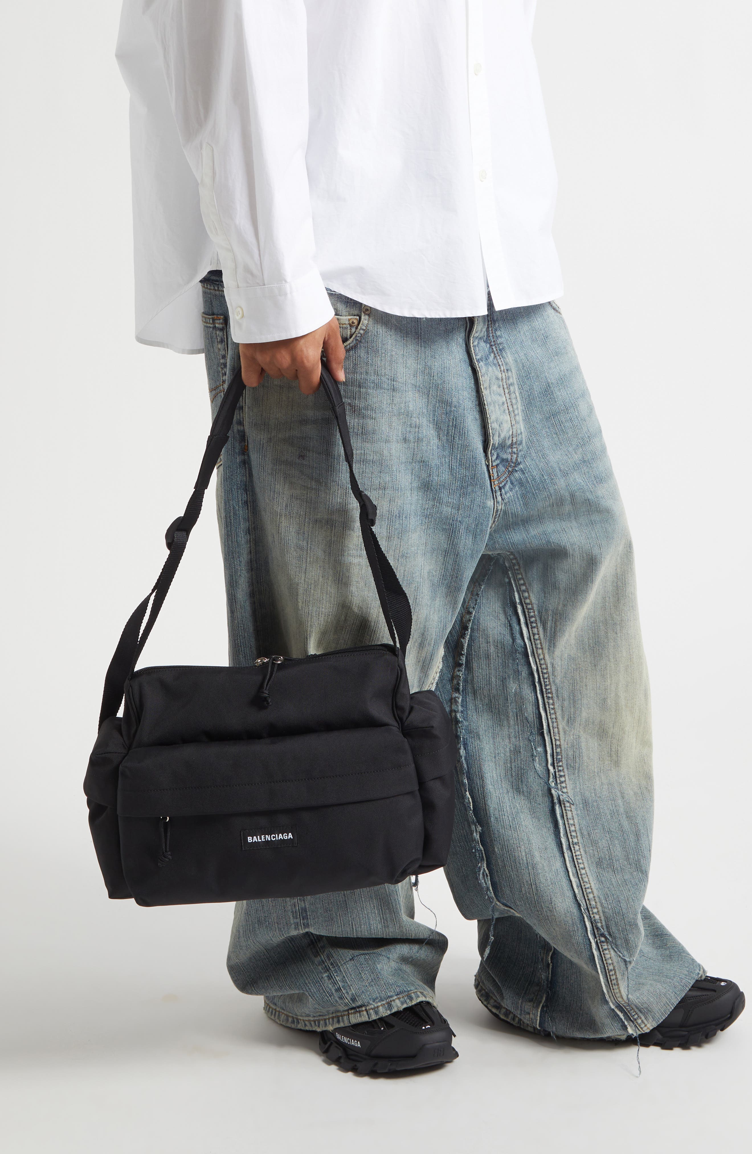 Balenciaga Small Explorer Multipocket Canvas Weekend Bag, Alternate, color, Black