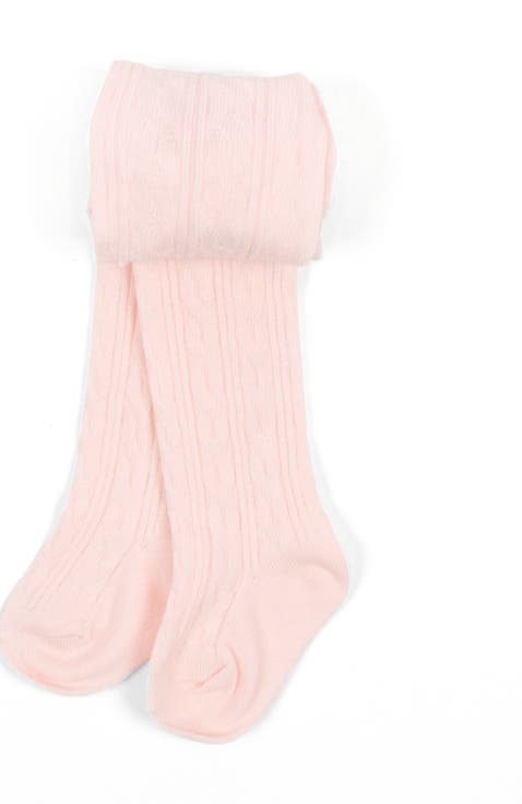 Girls Cable Knit Tights, Cotton Blend
