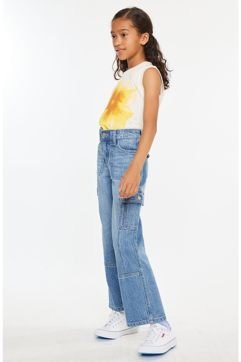Bay High Rise Slim Straight Cargo Pants, Alternate, color, Medium Wash
