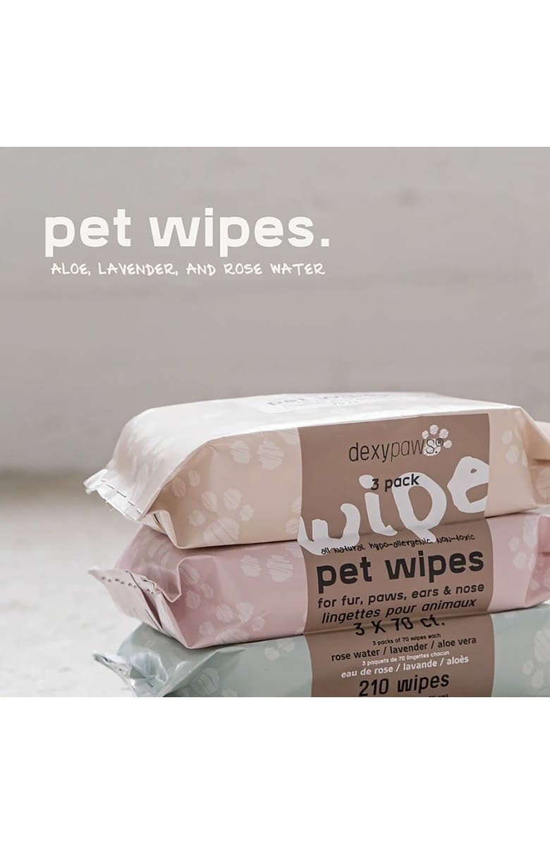 Dexypaws Pet Cleansing Wipes, 3 Packs (70ct each), Aloe Lavender Rose Water, Alternate, color, Multicolored