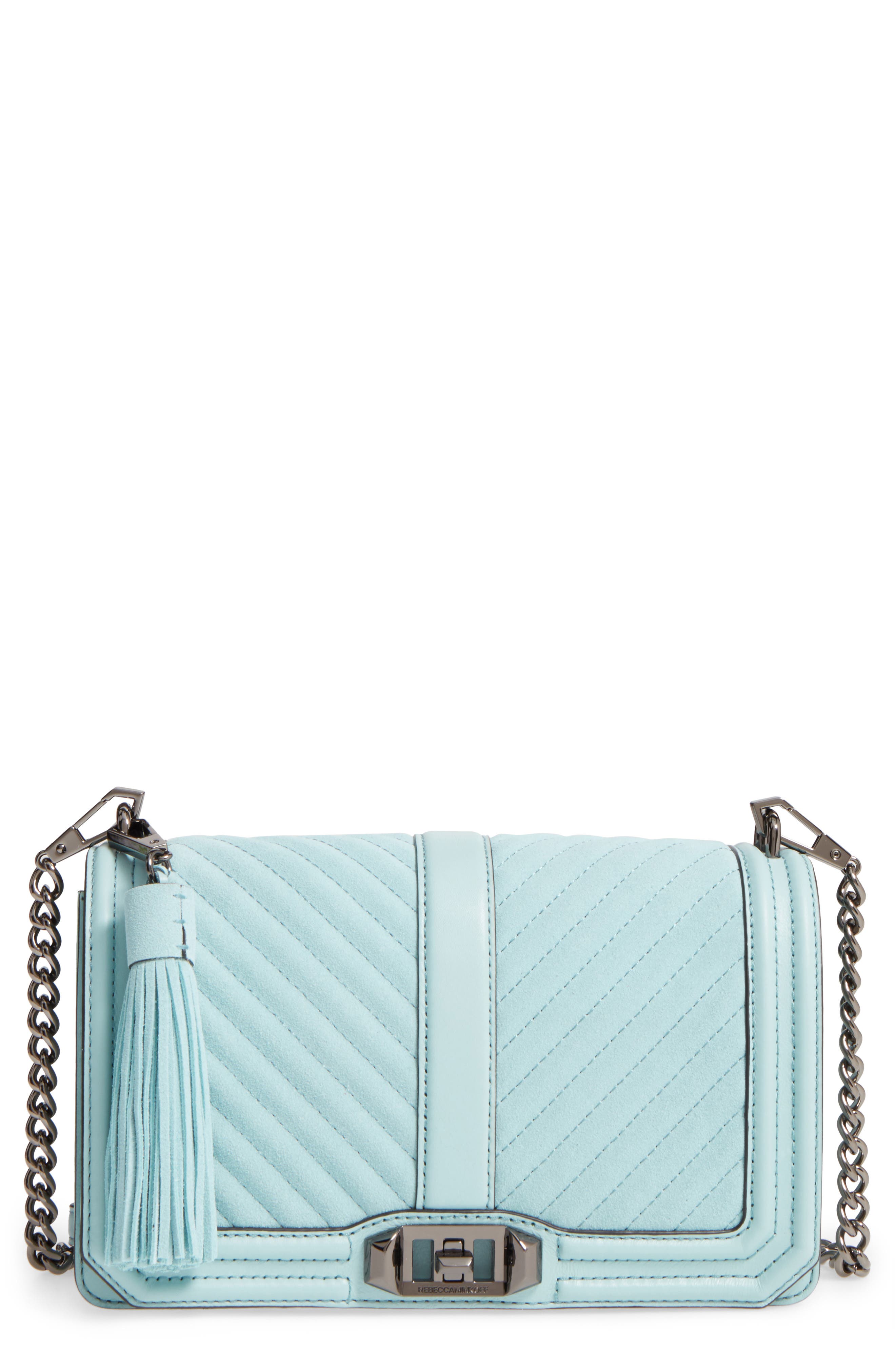 Love Crossbody Bag, Main, color, SEA MIST/ GUNMETAL