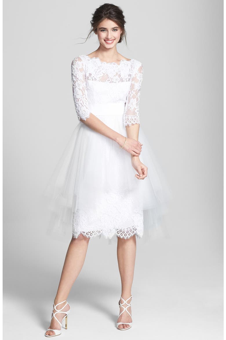 Tulle Overskirt Embroidered Lace Dress, Alternate, color, WHITE