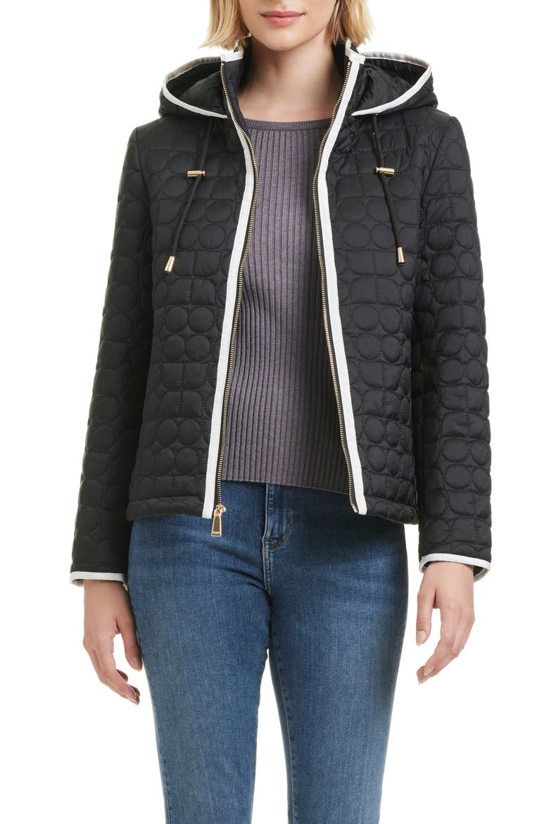 water resistant hooded quilted jacket, Alternate, color, BLACK
