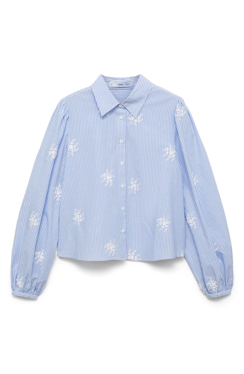 MANGO Flower Embroidered Stripe Shirt, Alternate, color, Sky Blue