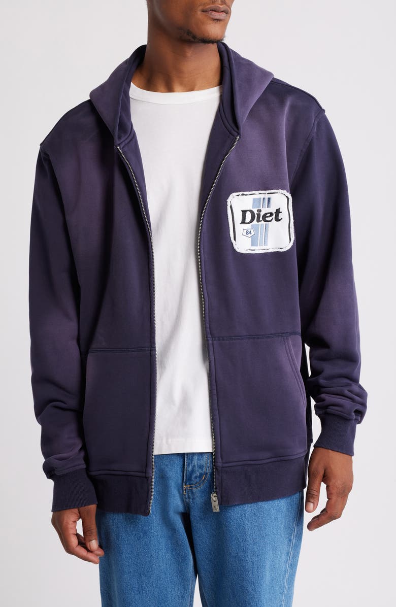 DIET STARTS MONDAY Rig Logo Patch Cotton French Terry Zip Hoodie, Main, color, 