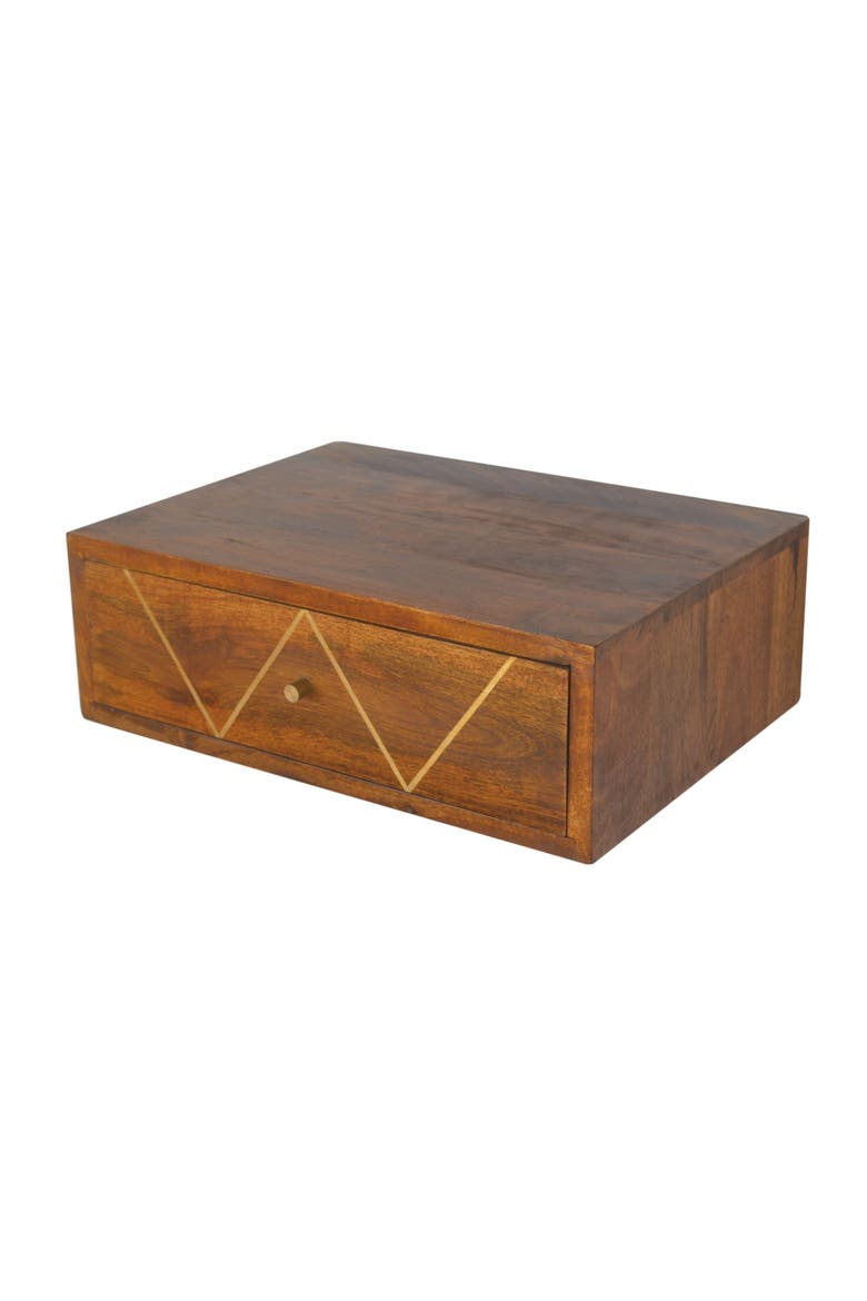 Solid Wood Floating Brass Bedside, Alternate, color, Chestnut